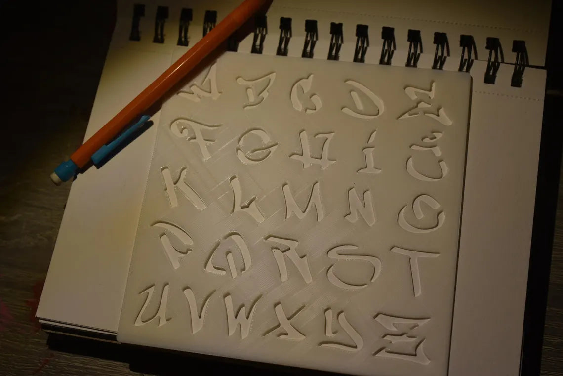 Graffiti Alphabet Reusable Plastic Stencil | Custom Art & Craft Stencil | 3D Printed Drawing Template | Painting, Journaling, DIY Projects